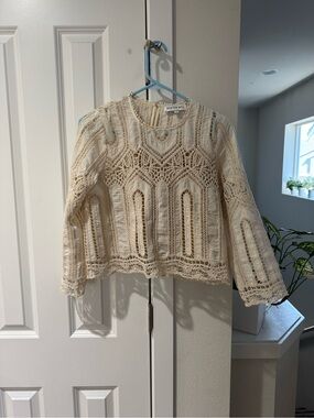 HUNTER BELL Cream Crochet Lace Long Sleeve Top